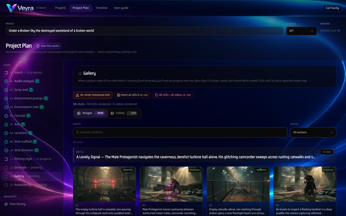 Veyra Gallery grid with frame previews and selects